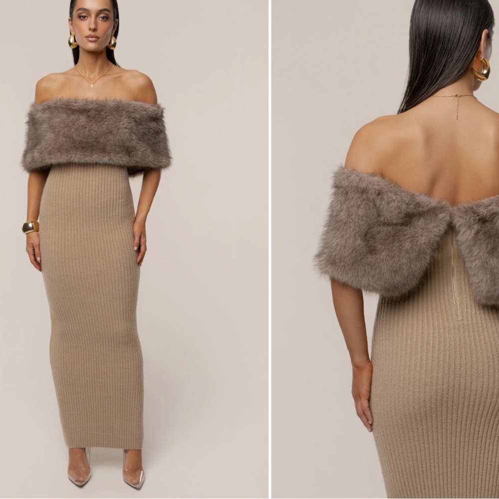 CHOCOLATE ASPEN HOUR FAUX FUR DRESS